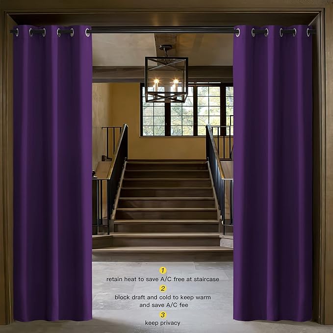 NICETOWN Energy Saving Blackout Darkening Drape, Triple Weave Home Decoration Thermal Insulated Solid Ring Top Blackout Curtain/Drape for Bedroom(1 Panel, 42 x 84 inch, Royal Purple) - Image 2