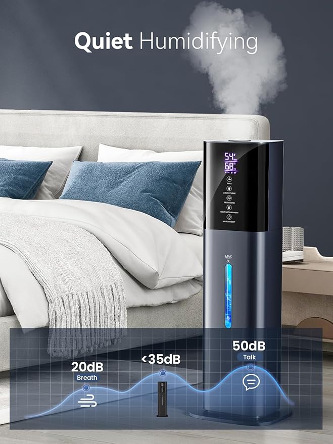 Humidifiers for Bedroom, 2.11Gal 8L Quiet Humidifiers for Large Room with Timer, 360°Nozzle, 3 Speed Ultrasonic Cool Mist Humidifier with Humidistat for Baby, Customize humidity for Home Adults Plants - Image 4