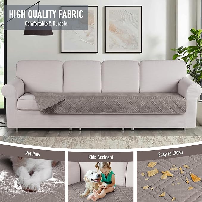 TAOCOCO 100% Waterproof Couch Cushion Cover Reversible Sofa Seat Cover for Dogs Pets Chaise Couch Cover for Sectional Sofa U Shape Couch Furniture Protector Sofa Slipcover(Oversized Sofa, Light Brown) - Image 4