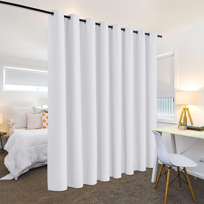 RYB HOME Extra Wide Curtains for Divider Room Separation Soundproof Temporary Door Curtains for Bedroom Closet Office Home Theatre Garage Living Room Drop Cloth, W 180 x L 84 inches, Greyish White - Image 3