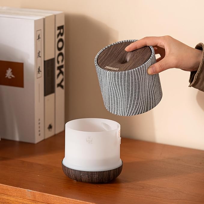 Essential Oil Diffuser 7 fl oz 200ml with Fabric Cover and Night Lamp | Ultrasonic Aroma Diffuser | Humidifier w Lights | Room Decor | Small Humidifier for Bedroom | Gift (Dark Brown) - Image 7