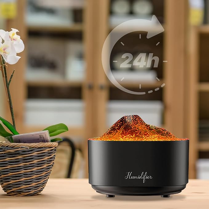 Humidifier for Bedroom,1.5L Volcano Essential Oil Diffuser,Air Diffuser with Premium Flame Lights Dual Nozzle Design, Auto Shut-Off USB Desk Humidifier, Ultra-Silent for Bedroom Travel Office. - Image 3