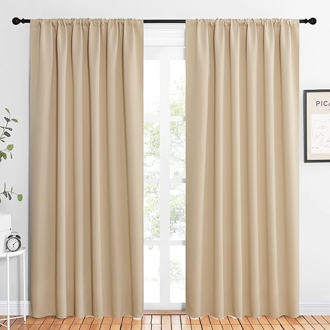 NICETOWN Room Darkening Curtains for Bedroom - Triple Weave Home Decoration Thermal Insulated Solid Drapes for Patio Door (Biscotti Beige, Set of 2 Panels, 62 x 84 Inch) by NICETOWN