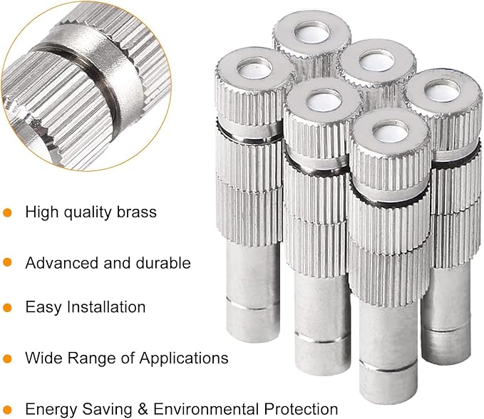 20pcs Brass Mister Nozzles, 6mm Misting Nozzles for Outdoor Cooling System, Landscaping, Air Humidification, Greenhouse Irrigation (with Filter, 0.008"/0.2mm Orifice) - Image 5