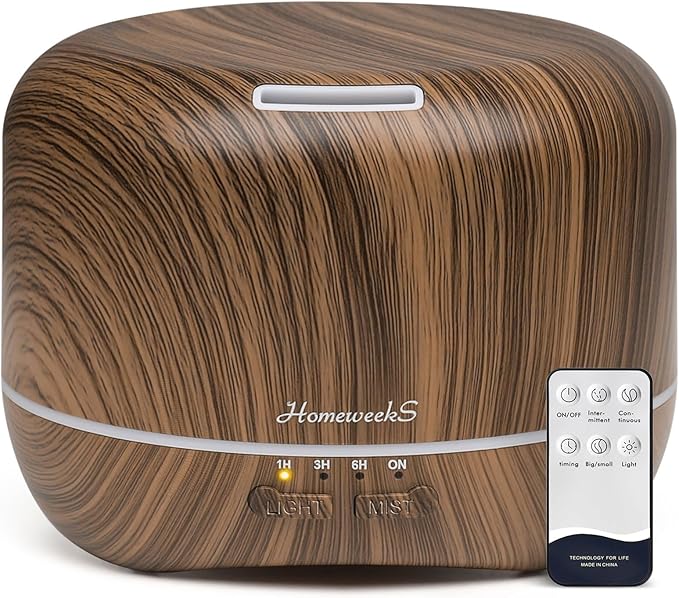 Aromatherapy Essential Oil Diffuser for Room: Air Humidifier Aroma Scent Cool Mist Diffuser Colorful Lights Wood Cute Small Large Waterless Auto Off Ultrasonic Diffusers for Home Bedroom (300ml) by Homeweeks
