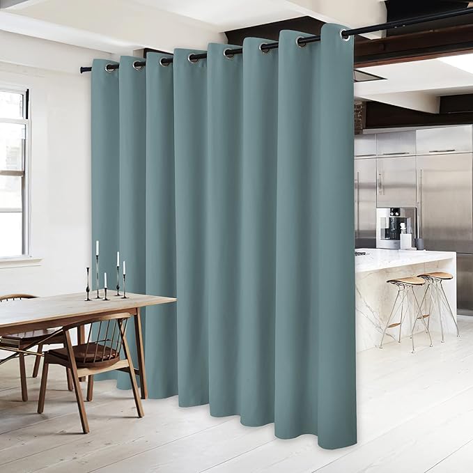 NICETOWN Lower Noise Room Divider Curtain Screen Partitions, Greyish Blue, 1 Panel, 84" Tall x 120" Wide, Blackout Sound Reducing Divider Room Curtain Panel for Doorway/Sliding Door/Patio - Image 2