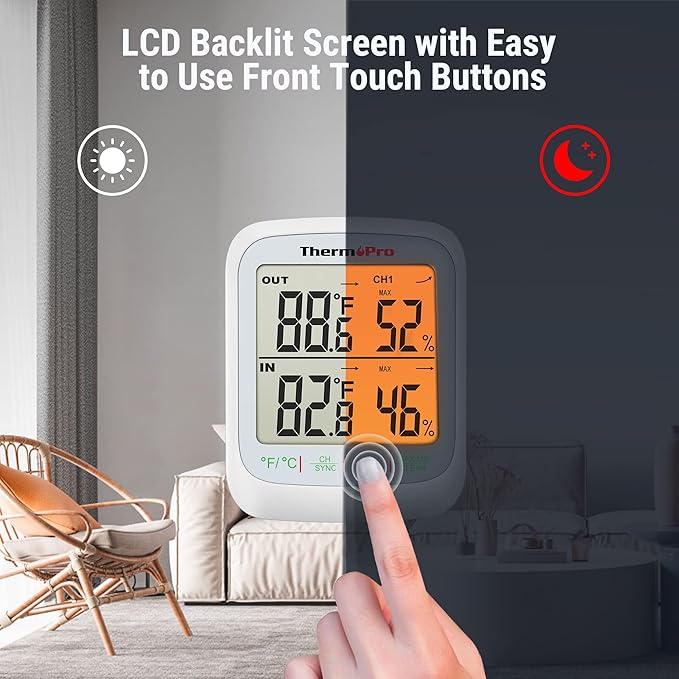 ThermoPro TP260B Indoor Outdoor Thermometer Wireless 1000ft/300m Range, Pro Accuracy Digital Hygrometer Humidity Meter with Remote Temperature Sensor, Inside Outside Thermometer for Home Patio Room - Image 4