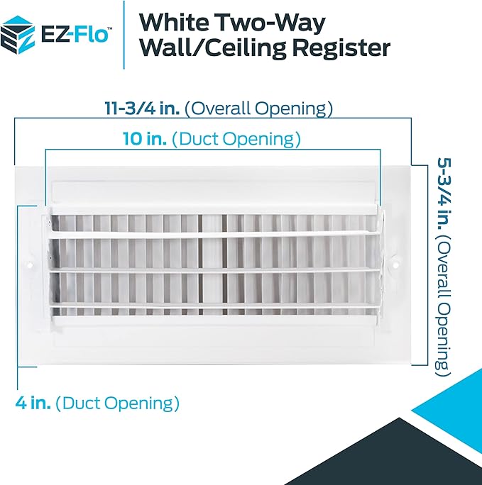 EZ-FLO 10 x 4 Inch (Duct Opening) Air Vent Cover for Wall or Ceiling, Two-Way Ventilation Register, Solid Steel HVAC Register Cover, White, 61609 (Pack of 2) - Image 6