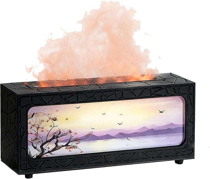 Fireplace Flame Essential Oil Diffuser - 7 Color LED Ultrasonic Aromatherapy Humidifier, 250ml, with Timer, Suitable for Home, Bedroom, Office, Yoga (C08B) by ITHUGE