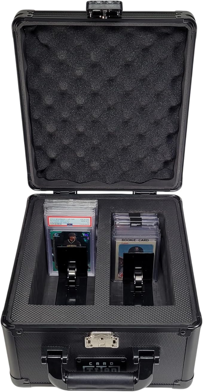 Vault Trading Card Storage Box - Lockable Sports Cards Hard Case with Spring-Loaded Pushers for Top Loaders & Graded Cards - 2 Row by CardTitan