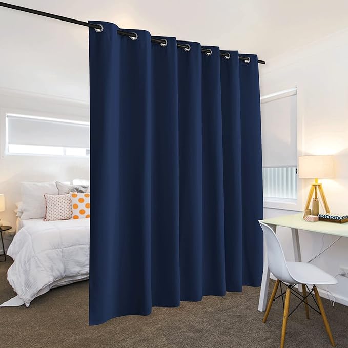 RYB HOME Privacy Curtain for Sliding Glass Door, Light Block Noise Reduce Insulated Curtain Screen Ceiling to Floor for Locker Room Basement Bedroom Closet, 100 inch Wide x 96 inch Long, Navy - Image 3