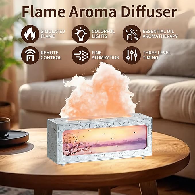 Fireplace Flame Essential Oil Diffuser - 7 Color LED Ultrasonic Aromatherapy Humidifier, 250ml, with Timer, Suitable for Home, Bedroom, Office, Yoga (C08W) - Image 4