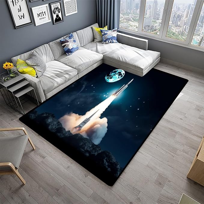 Broadloom, Rocket Liftoff Pattern Printing Lightweight Area Rugs Fade Resistant, Flame Resistant, Quick Dry, Stain Resistant, Waterproof Floor Carpet for Living Room Bedroom, 36 x 60 Inch - Image 2