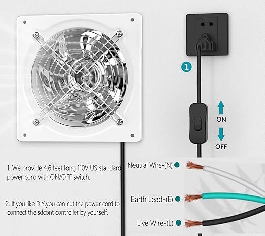 8 Inch Metal Exhaust Fan With Switch - Window and Wall Mounted Extractor With Check Valve for Kitchen, Attic, Garage, Warehouse (White) - Image 5