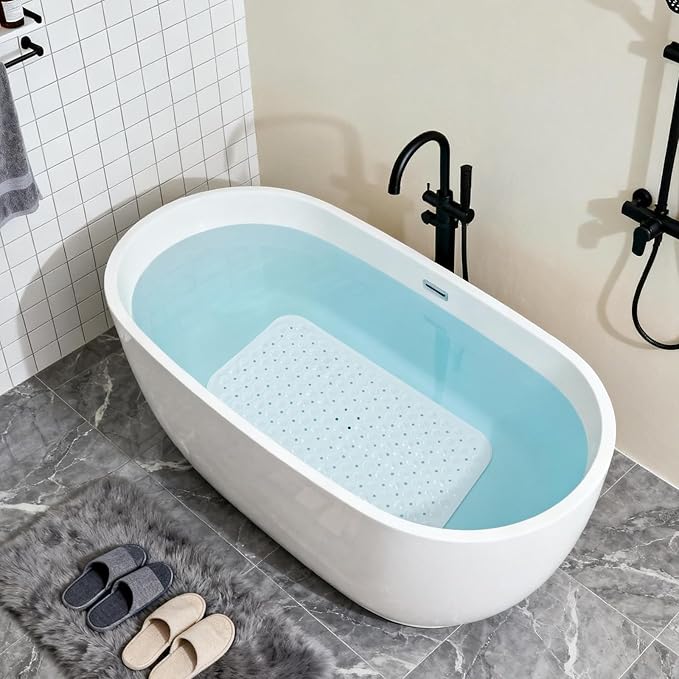 Anti-Slip Bathtub Shower mat, 27.5×14.5（Approximately 70×37cm） inch Soft Oversized Machine Washable Non-Slip Bathtub mat with Drainage Holes, Bathroom Floor Suction Cup.（1-Clear White） - Image 4