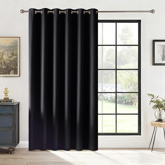 RYB HOME Blackout Thermal Insulated Curtains, Portable Curtain for Sliding Glass Door/Storage/Space Room Divider, Large Window Treatment Room Divider Panel, W80 x L84, Black, 1 Panel by RYBHOME