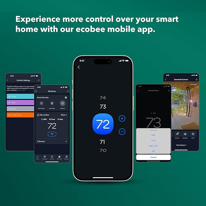 ecobee Smart Thermostat Premium with Smart Sensor and Air Quality Monitor - Programmable Wifi Thermostat - Works with Siri, Alexa, Google Assistant - Image 5