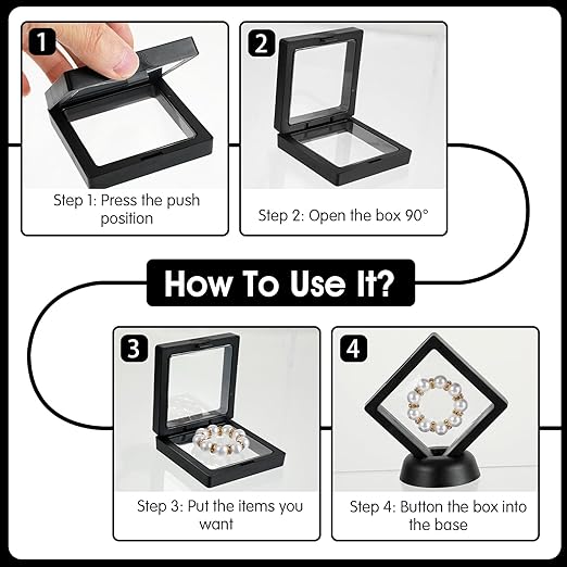 4PCS Quarter Display Case,Floating Display Case with Stand Black Plastic Square, Transparent 3D Floatings Frame, for Securing Keepsakes Jewelry Challenge Coin Medal Antique - Image 3