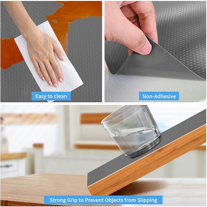 Bloss Plastic Shelf/Drawer Liner with Tools, Non Adhesive Shelf Liner for Cabinets, Storage, Kitchen, Desks, Decor Cupboard Liner, Refrigerator Shelf Liners(Grey, 17.7"×59") - Image 5