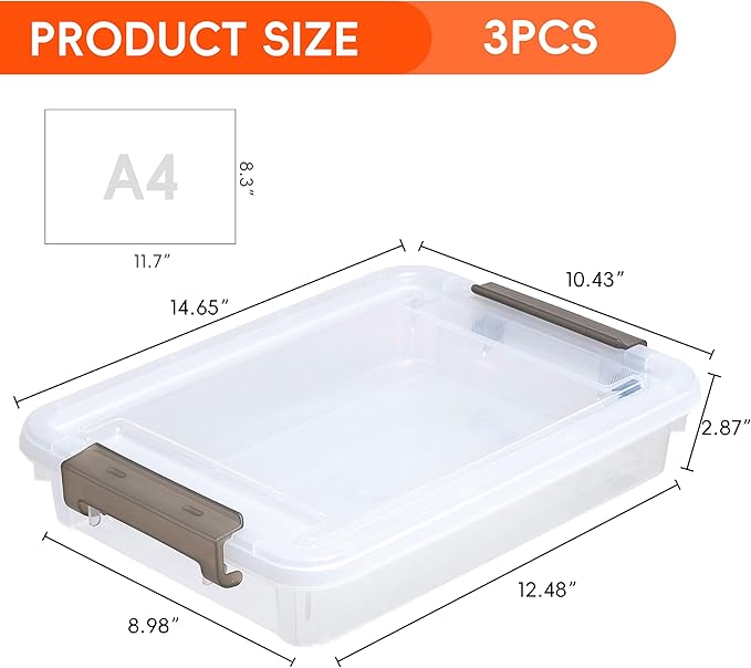 3 PCS Plastic Storage Bins with Lids Portable Project Case Water Resistant Plastic Containers for Organizing Document,A4 Paper,Photo,Letter,Scrapbook - Image 2
