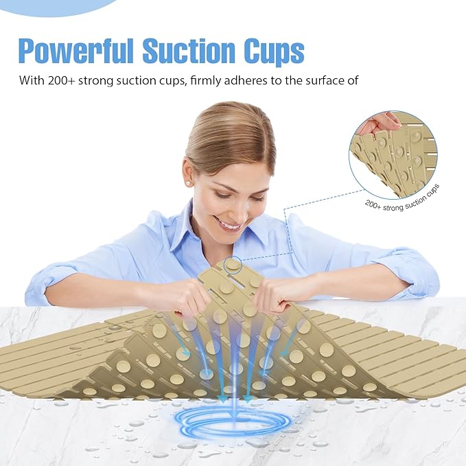 ​Shower Mat Non-Slip Bath Mat for Tub and Shower Stall,200+ Suction Cups with Drain Holes, Quick Dry Machine Washable, Extra Grip for Stand Up Showers, Bathroom Essentials 24x24 Inch (Brown) - Image 2