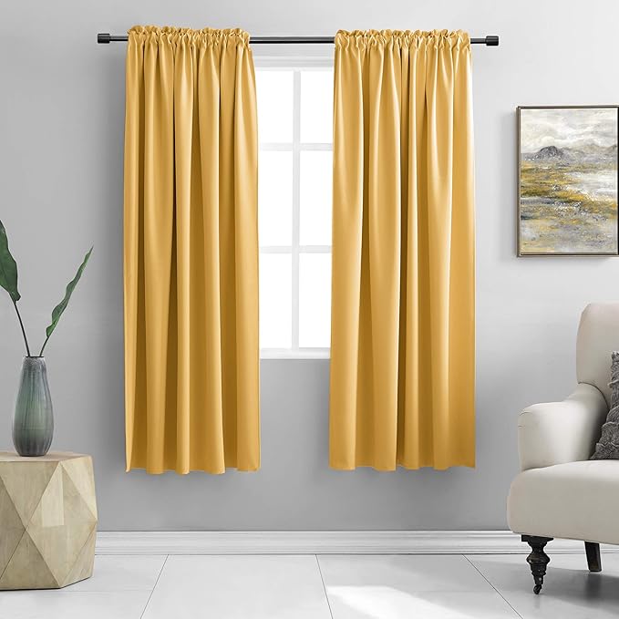 DONREN Gold Yellow Curtains Drapes for Bedroom - Thermal Insulated Room Darkening Rod Pocket Curtain Panels (42 W x 63 L,2 Panels) by DONREN