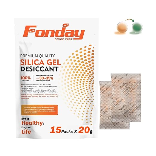 20g x 15 packs Fonday Rechargeable Silica Gel Desiccant Packets Food Grade Fast Reactivate Desiccant Bags Moisture Indicating Orange to Green by Fonday