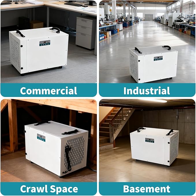 198 Pint Commercial Dehumidifier with Drain Hose for 1300 Sq Ft - Auto Defrost | Smart Control | Compact and Portable for Crawl Spaces, Basements and Industry Water Damage Unit - Image 7