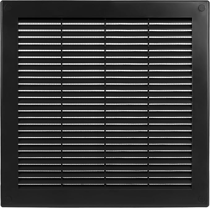 12" x 12" (Outer Size) Square Air Vent Cover – Black Plastic Vent Deflector - Screen Mesh, Surface Mount Wall Ceiling – Cold Air Return Soffit Air Vent Cover - Register Indoor Outdoor by Unknown