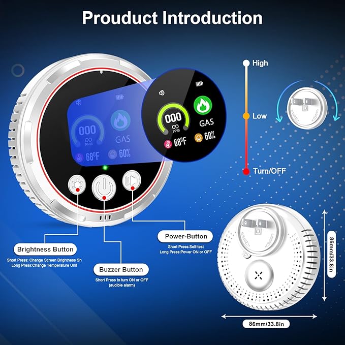 4 in 1 Carbon Monoxide Detector and Gas Detector, Dual Sensor Alarm Natural Gas Leak Detector & Carbon Monoxide Detectors Plug in, Battery Backup/Temp, Humidity for Home, Apartment, Hotel, Camping RV - Image 9