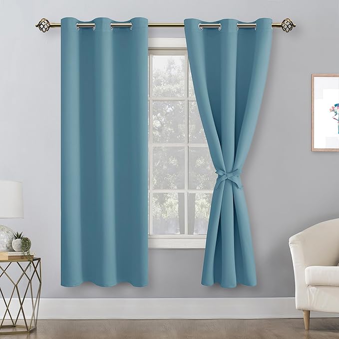 Hiasan Room Darkening Curtains for Bedroom, Noise Reducing, Energy Saving Blackout Window Curtain Panels, Sewn with Tiebacks, Set of 2, Grommet Top (Stone Blue, Width 42 Inch x Length 72 Inch) - Image 2