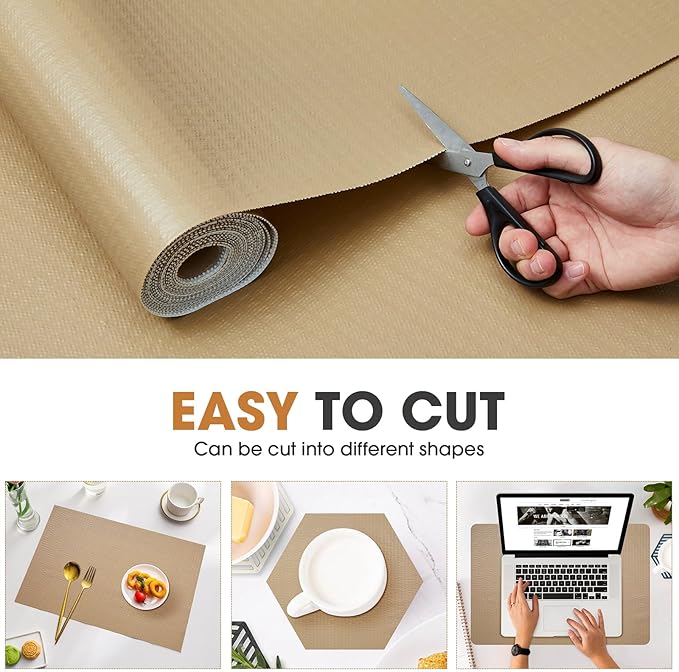 Drawer and Shelf Liner, Non-Slip Kitchen Cabinet Liners Non-Adhesive Thick Strong Grip Waterproof Washable Mats Protect Dresser Shelves Cupboard Bathroom Cabinets, Beige, 18 in X 20 FT - Image 4
