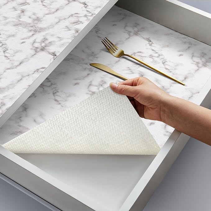 COAVAS Shelf Liner for Cabinets & Drawers Non Slip, No Adhesive Drawer Liners for Dresser, Kitchen, Shelves, Thick Shelf Paper Waterproof, Cut-to-Size (Marble, 12IN x 10FT) by Coavas