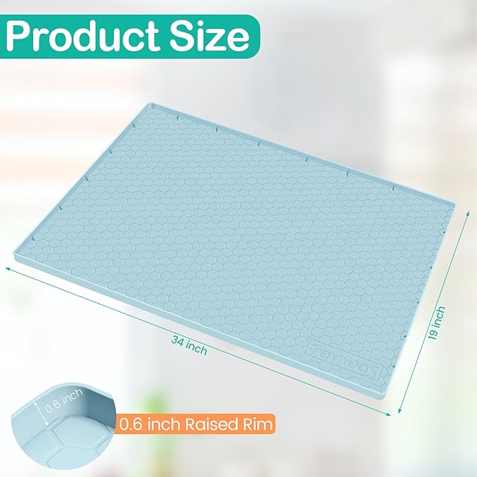 Waterproof Under Sink Mat 34" x 19", Silicone Cabinet Liner, Rubber Protector for Kitchen and Bathroom, Keeps Cabinets Clean, Dry, and Organized (Light Blue) - Image 2