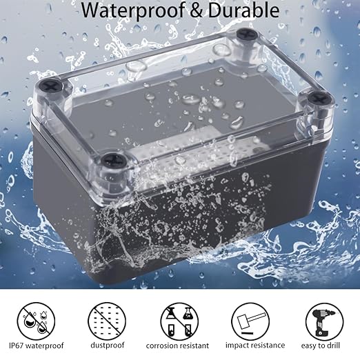 Junction Box,IP67 Waterproof ABS Black Project Box Clear Cover with Mounting Plate Electrical Box Enclosure for Outside Electronics 5.1 x 3.1 x 2.8inch(130x80x70mm) - Image 2
