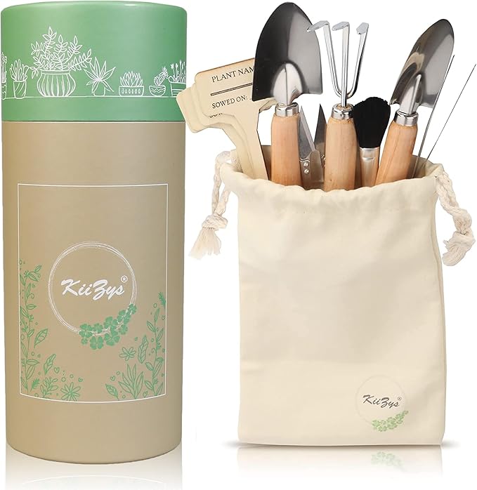 Indoor Garden Tools for Gardening - KiiZYS 12-Piece Small Garden Tools Set - Indoor Gardening Gifts for Women - Mini Hand Tools House Plant Tool by ThoughtfullyCraftedPerfectlyGiftedSustainablyWrapped