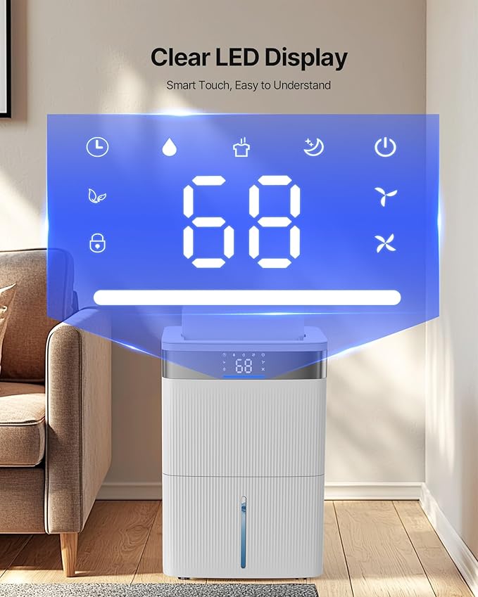 VEVOR 80 Pints Dehumidifier for Home & Basement, 4500 Sq.Ft Large Coverage, Drain Hose for Commercial & Industrial Use, Smart Humidity Control, Low Noise for Warehouses, Bathroom, Bedrooms & Storage - Image 4