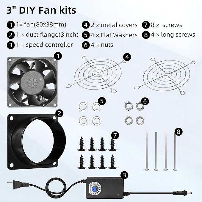 3.15" 12V Axial Exhaust Vent Fan with 3" Square to Round Duct Plate Stepless Speed Control Smoke Extractor Fan Kit for 3D Printer Enclosure Laser Engraver Soldering Small Grow Tents - Image 6