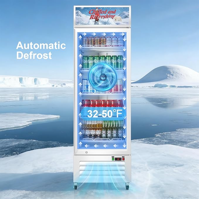 Commercial Beverage Refrigerator with Glass Door, 383L Display Fridge Beverage Cooler with Customizable Lightbox Adjustable Shelves, Drink Fridge Merchandiser for Restaurant Shop, White - Image 7