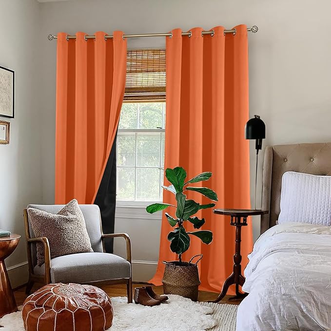 BGment Thermal Insulated 100% Blackout Curtains 90 Inch Length 2 Panels, Total Light Blocking Curtains for Bedroom, Grommet Window Drapes with Thick Black Liner, 52 Inch Wide Each Panel, Burnt Orange - Image 2