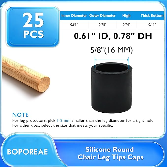 25 Pcs 5/8" (16 mm) Round Chair Leg Tips Caps, Silicone Rubber Furniture Leg Floor Protectors, Reduce Noise Folding Metal Chair Leg Cap Replacement for Bar Stool Leg Patio Indoor, Black - Image 9
