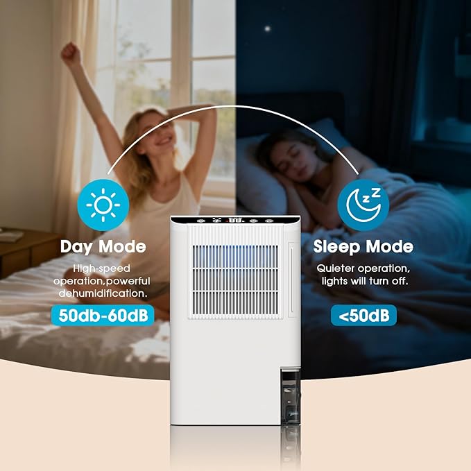 Dehumidifiers for Home, 2000 Sq.Ft Small Dehumidifier with 3.3ft Drain Hose, 2.5L Tank, Timer Sleep Mode, Portable Dehumidifier for Basement, Bedroom, Bathroom (Beige) - Image 2