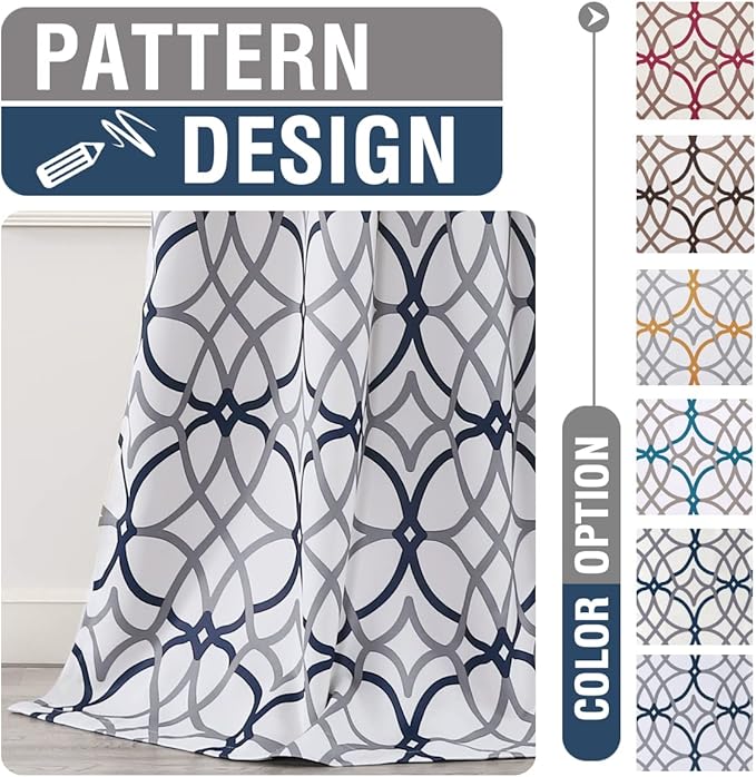 H.VERSAILTEX Blackout Curtains Printed Design 63 Inch Length 2 Panels Set Thermal Insulated Curtains for Bedroom Living Room Geometric Modern Grommet Window Drapes - Dark Denim and Grey - Image 5