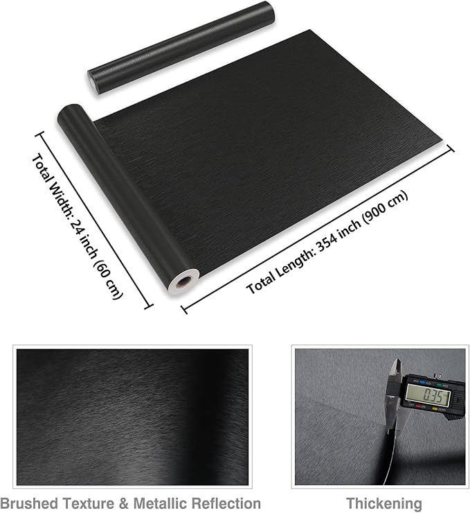 CRE8TIVE 24"x354" Brushed Black Stainless Steel Contact Paper Wide Thick Black Wallpaper Peel and Stick Waterproof Removable Self Adhesive Metallic Vinyl Paper for Kitchen Appliances Dishwasher Fridge - Image 8