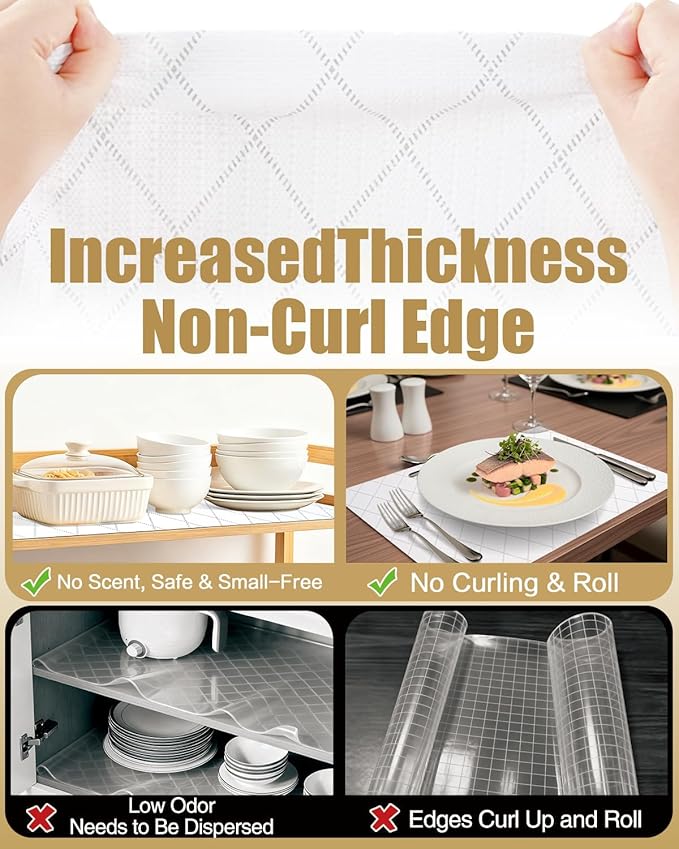 Shelf Liners for Kitchen Cabinets Non-Adhesive, Non-Slip Thickened Shelf Paper Waterproof Washable for Drawer Dresser Pantry Shelve Bathroom Protector Liner - Image 4