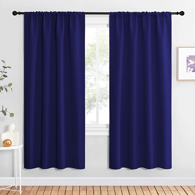 NICETOWN Blackout Curtains for Living Curtains, Navy Blue, 1 Pair, 34-inch W x 72-inch L, Home Decorations Thermal Insulated Solid Pole Top Blackout Drapes for Living Room by NICETOWN