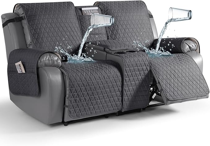 TAOCOCO 100% Waterproof Loveseat Recliner Couch Sofa Covers with Console,Double Reclining Couch Cover Non-Slip Sofa Slipcovers Washable,Furniture Protector Covers for Kids,Pets(2 Seater,Black Gray) by TAOCOCO