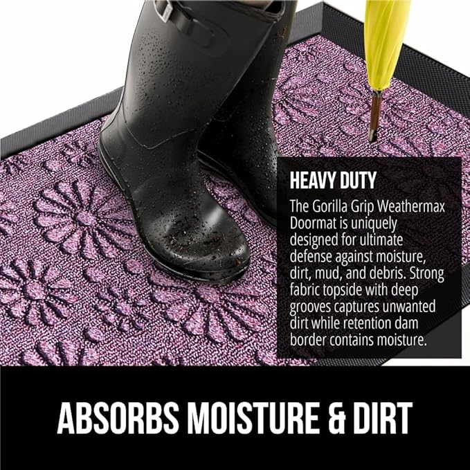 GORILLA GRIP 100% Waterproof All-Season WeatherMax Doormat, Durable Natural Rubber, Stain and Fade Resistant, Low Profile, Indoor Outdoor Door Mats, Easy Clean Entry Mat, 17x29, Purple Confetti Daisy - Image 4
