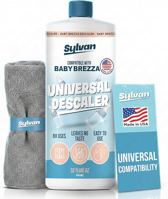 Descaler Compatible with Baby Brezza Machines | 32 Oz | 12 Month Supply | US Made | Free Cleaning Cloth | Descaling Solution Compatible with Baby Appliances | Cleans & Descales by SylvanHills