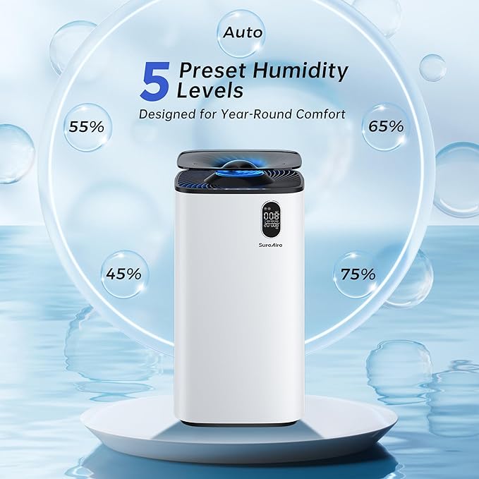 Evaporative Humidifier with Auto Humidity Control, 6L Water Tank with Top-Fill Access, Mist-Free Design, Humidification with Warm Air, Wheels & Filter Reminder for Home Use - Image 7